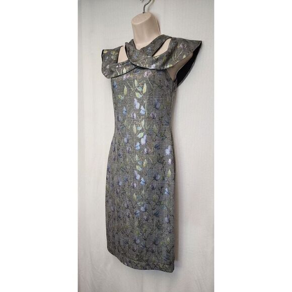 Rachel Roy Jolie Grey Metallic Floral Plaid Crossover Neckline Dress Size S NWOT - Picture 5 of 8